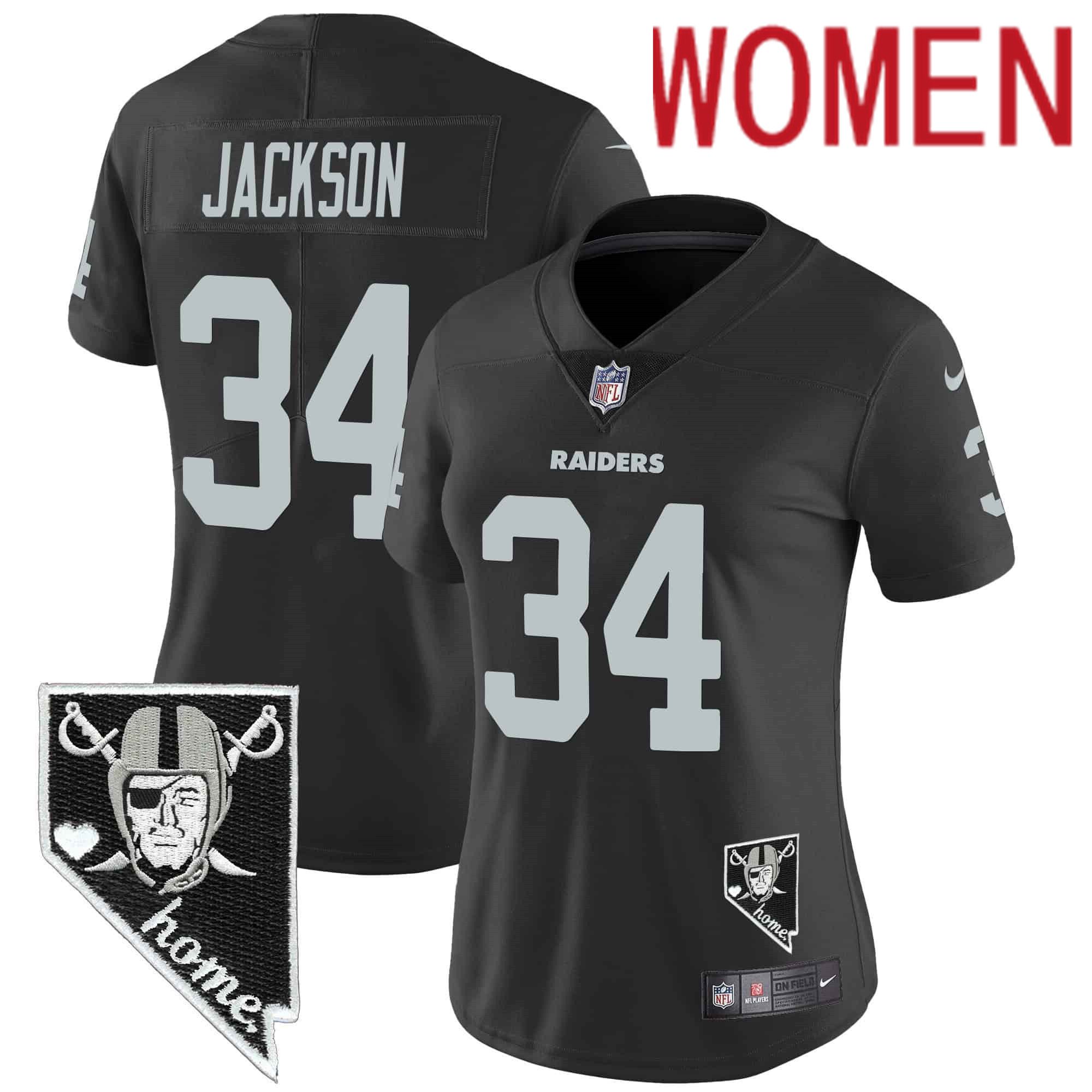 Women Oakland Raiders #34 Jackson Black 2024 Nike Nevada Home Patch Vapor NFL Jersey style 1